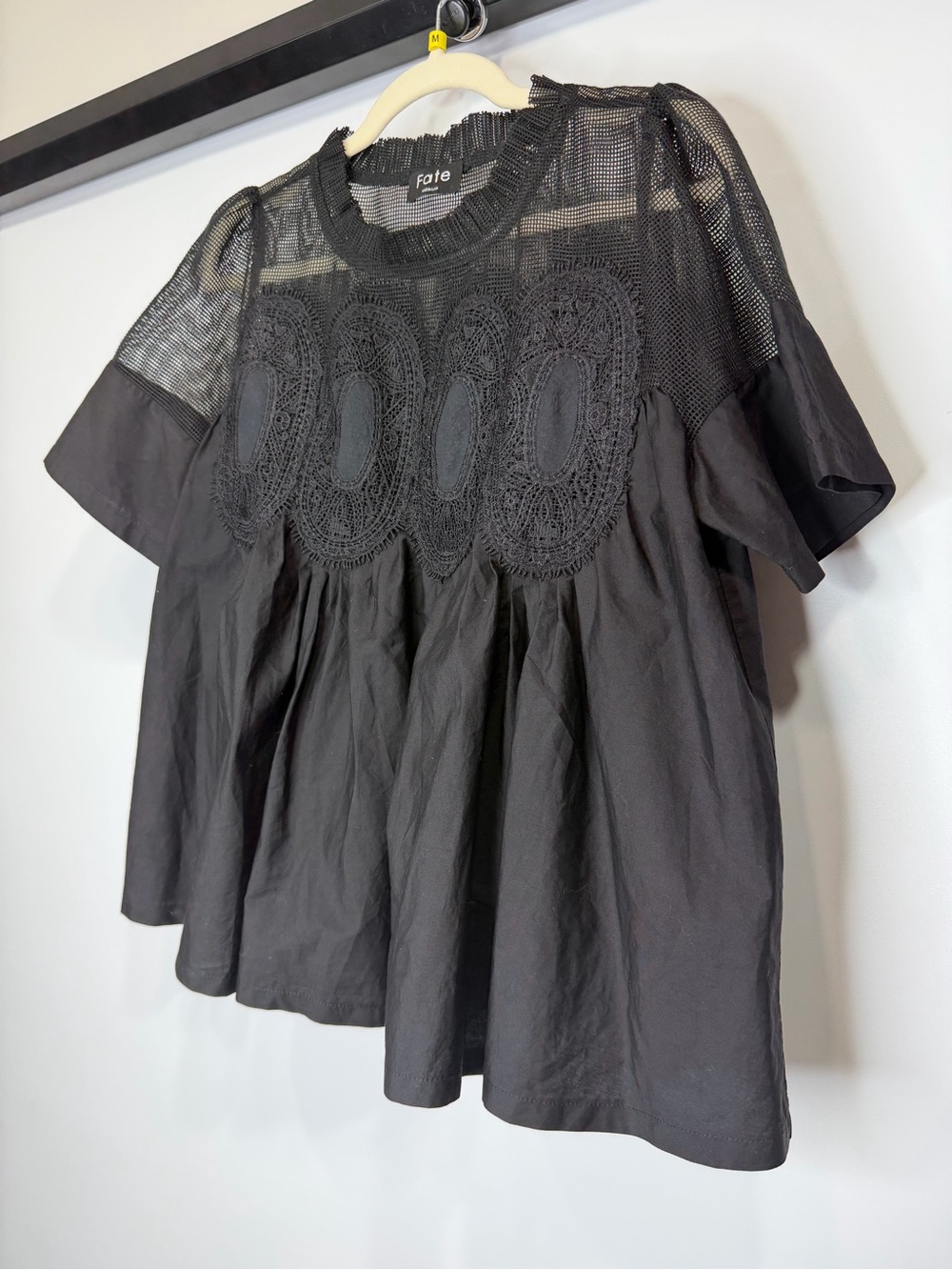 Fate Black Lace Mesh Babydoll Top Size Medium - Picture 7 of 11